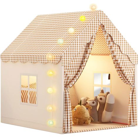 Tente de lit lumineuse et décorée de drapeaux, tente de jeu pour princesse, avec fenêtres, maison de jeux pour garçons et filles