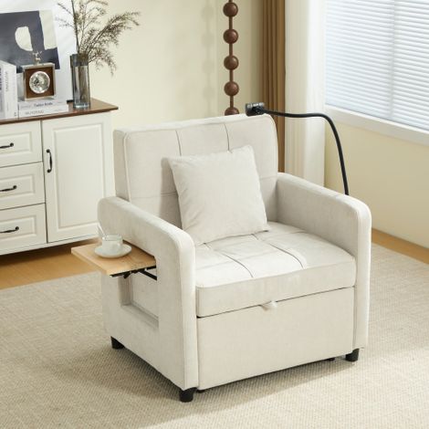 Fauteuil multifonction 2-en-1 (Lit d'appoint / Chaise longue) — Inclut un coussin et une poche de rangement latérale — Doté d'une petite tablette d'appoint d'un côté et d'une poche de rangement de l'a (1/4)