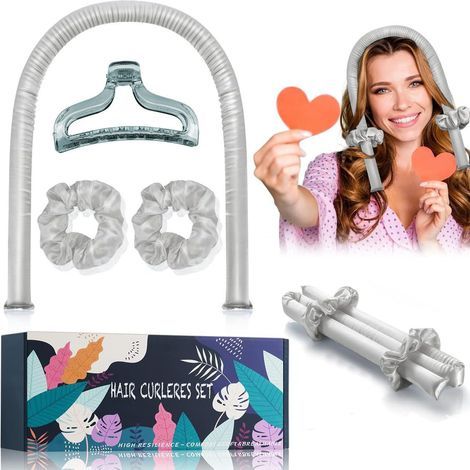 Fer à boucler sans chaleur, bigoudis sans chaleur, bigoudis pour cheveux longs, bigoudis pour cheveux ondulés, bigoudis en soie sans chaleur, outil de coiffure DIY (gris) (1/5)