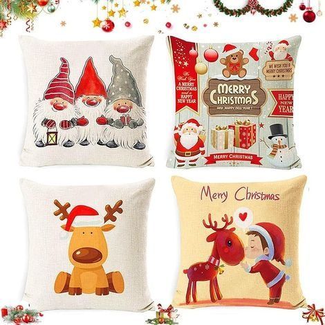 Housse de Coussin Noel,Sunshine smile Coussin taie d'oreiller noël,Christmas Pillow Covers,Housse de Coussin Decoration (1/4)