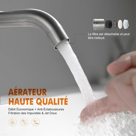 Robinet de lavabo moderne à levier unique en acier inoxydable Mitigeur, cartouche céramique silencieuse, double usage eau chaude et froide, argent (1/5)
