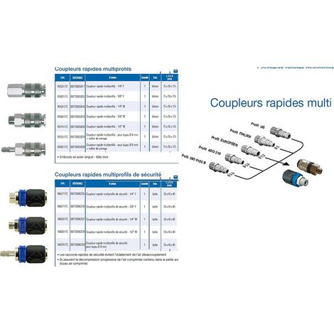 Abac – Raccord rapide multiprofils cannelé 6mm – Embouts en acier zingué – Bille inox – Livré sous blister (1/2)