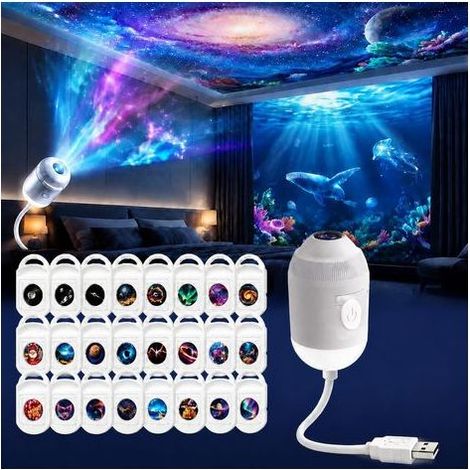 Mini vidéoprojecteur HD 5D holographique – Projection étoilée avec 24 films – Réglable à 360° – Alimentation USB – Plug and Play (1/5)