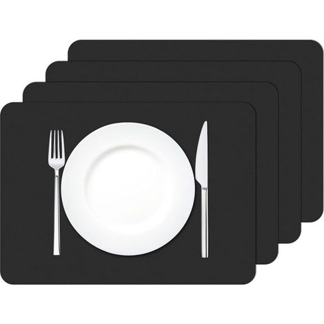 Lot de 4 Sets de Table Lavable imperméables Rectangulaire PVC Set de Table Résistant à la Chaleur, 42 × 30cm (Noir)
