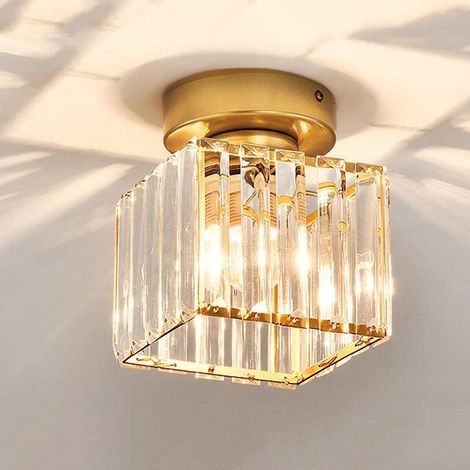 Modern square crystal ceiling light E27, creative lampshade for hallway, staircase, bedroom, living room, bar, kitchen, cafe, gold Nordic style (1/5)