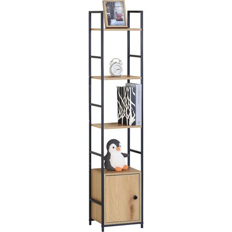 Estantería Librería de Salón Rubi con 4 Estantes y 1 Puerta en Roble Cambrian y Negro 29x144x24 cm