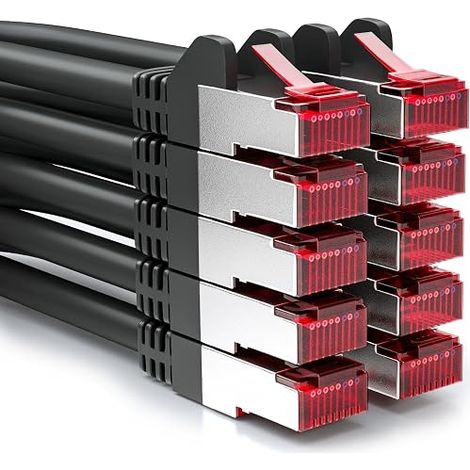0.25m CAT6 Patch Cable S/FTP PIMF Shielded CAT-6 RJ45 Network Cable Ethernet LAN DSL Switch Router Modem Point Access Panels Patch Black (1/5)