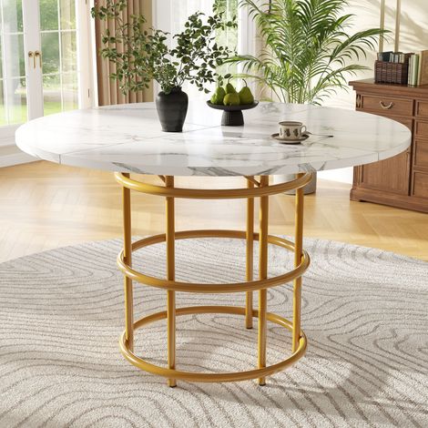 Runder Esstisch für 4 Personen, 100 × 100 × 76 cm, moderner MDF-Küchentisch, goldene Metallbeine, runder Tisch für Esszimmer und Wohnzimmer
