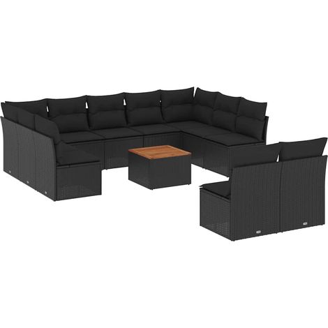 Maison Exclusive - Set Divani da Giardino 12 pz con Cuscini Nero in Polyrattan (1/5)