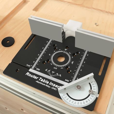 Plaque d'insertion pour établi de défonceuse en aluminium (métrique/impérial), plaque d'insertion pour fraiseuse, échelle 360°, adaptée au rainurage, au détourage et au chanfreinage sur établi pour le (1/5)