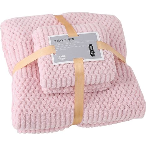 Ensemble de serviettes de bain et de douche en polaire corail, séchage rapide, ultra-absorbante, douce et confortable pour un usage quotidien, rose (1/5)