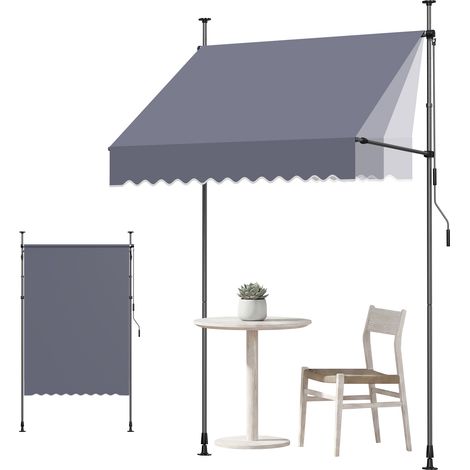 VEVOR Klemmmarkise 150 cm, Höhenverstellbare Markise mit Handkurbel, Terrassenmarkise UPF 80+ Sonnenschutz, Sonnenmarkise, Balkonmarkise, Ideal für Terrasse, Balkon  & Garten, Dunkelgrau (1/5)