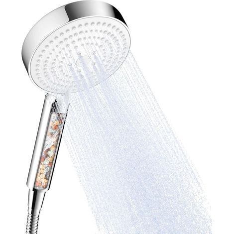 Antikalk-Duschkopf, Duschkopf mit 1,6 m Schlauch, Duschkopf mit Filter und 6 Strahlarten, wassersparender Duschkopf, Chrom