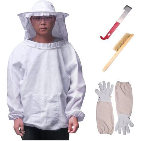 (Ensemble de 4) Costume d'apiculture, costume d'apiculteur, costume d'équipement d'apiculture, veste de voile d'apiculture respirante, gants à manches longues, costume de ruche (1/5)