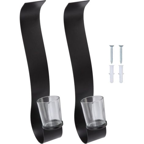 Lot de 2 chandeliers muraux en forme de S avec plateau à bougies en fer noir, idéal pour la décoration intérieure.