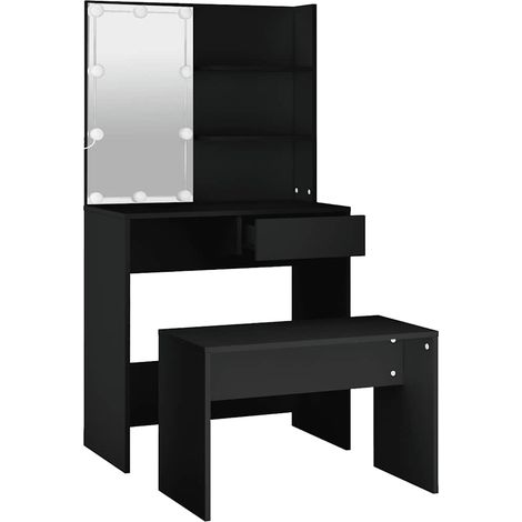 Maison Exclusive - Schminktisch-Set mit LED Schwarz Holzwerkstoff