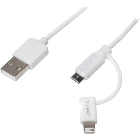 Cable prise Apple Lightning USB A male USB B micro prise male 1m - Blanc