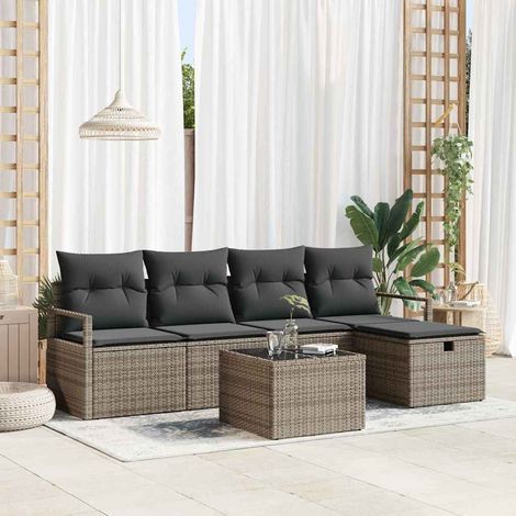 Garten-Sofa-Set mit Kissen mit Speicher 6 pcs Grau Poly Rattan