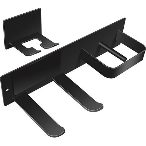 Soporte de pared de acero inoxidable para secador de pelo, no requiere taladrar. Soporte universal de pared para secador de pelo, ideal para hoteles, dormitorios y baños. Color negro, 245,56 cm. (1/5)