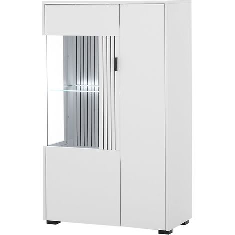 Highboard mit Vitrinentür links inkl. Beleuchtung weiß matt schwarz gerillt HUNTER-61 (1/5)
