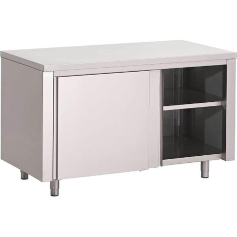 Table armoire inox avec portes coulissantes - 1600 x 700 x 850 mm - Gastro M