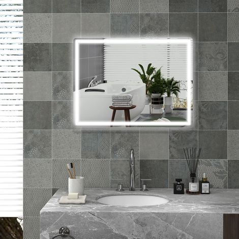 Specchio LED da bagno dimmerabile 60 x 80 cm in vetro con funzione antiappannamento e memoria OKWISH (1/5)