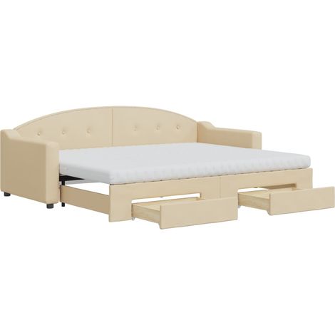 Maison Exclusive - Divano Letto Estraibile con Cassetti Crema 80x200 cm in Tessuto