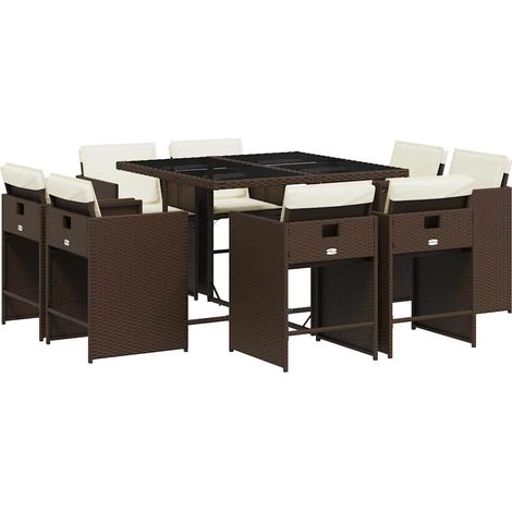 9 Piece Garden Dining Set with Cushions Brown Poly Rattan vidaXL (1/5)