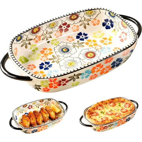 Plat à gratin en céramique 600ML: Plat rectangulaire de 23,8x13,2x5,2cm avec poignées, plat à four pour lasagnes, plats mijotés, tiramisu, résistant au four, micro-ondes et lave-vaissable (1/5)