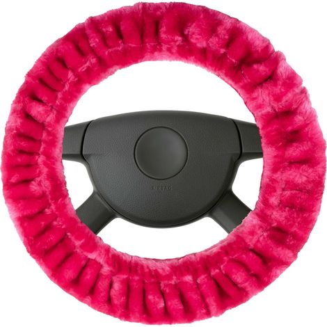 Lenkradhülle Teddy Plüsch, Flauschige Lenkradhülle aus Kunstfell, Plüsch-Lenkradschoner pink (1/5)