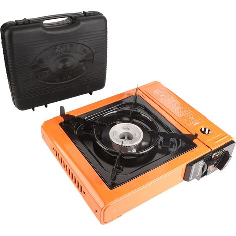 Réchaud à gaz butane portable 2.3 kW avec étui de transport, allumeur intégré, induction sensible, chauffe uniforme, protection surpression, orange (1/5)