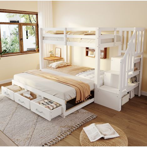 cama litera con almacenamiento extensible blanca OKMYHOME (1/4)