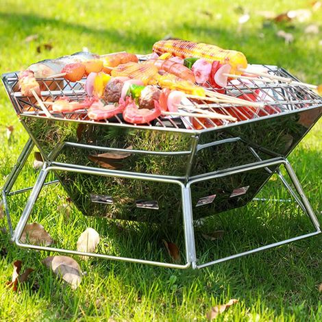 Barbecue charbon pliable en acier inoxydable, poignée T1, plateau charbon démontable, brasero léger, design japonais portable (1/5)