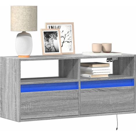 TV-Wandschrank mit LED-Beleuchtung Grau Sonoma 100x31x45 cm