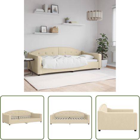 The Living Store Lit de repos crème 100x200 cm tissu - Canapé Convertible - Lit Invité - Meuble Multifonctionnel - Lit Deux Places - Literie (1/5)