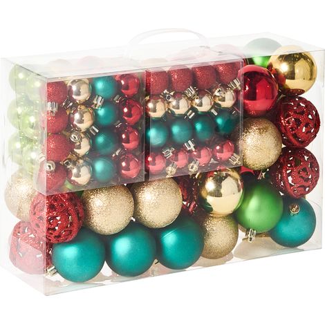 Conjunto de 100 bolas de plástico para colgar en el árbol de Navidad adornos navideños estilo tradicional moderno brillante y mate multicolor Vanern