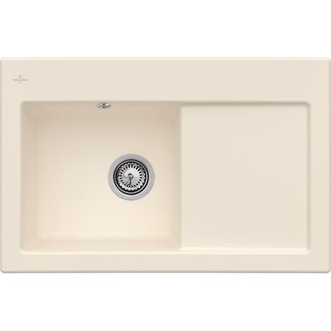 Evier 1 bac VILLEROY ET BOCH Subway 45 78 x 51 cm egouttoir a droite Ivory CeramicPlus avec vidage manuel