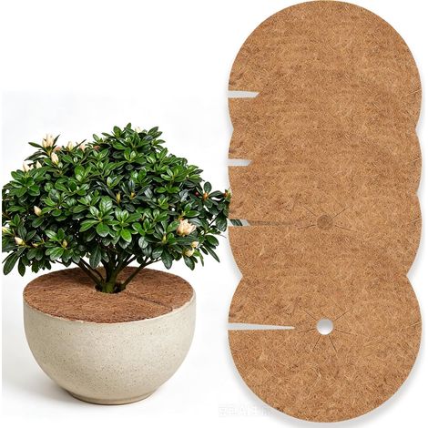 Set of 4 Coconut Mats for Plants, Biodegradable Coconut Fibre Mulching Discs, 40 cm, Root Protection and Barrier Against Weeds, Ideal for Potted Plants Wintering (1/5)