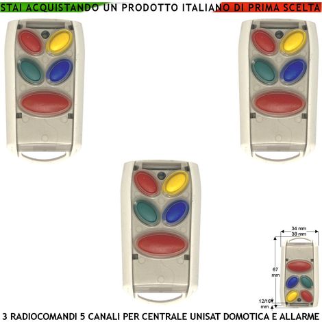 Telecomando Bidirezionale Frequenza 868 MHz 5 Canali 3 Pezzi Comandi Semplici della Centrale Unisat2 Attivazione Disattivazione Totale Parziale Soccorso Panico Domotica 3 Led Per le Funzioni Attivate (1/4)