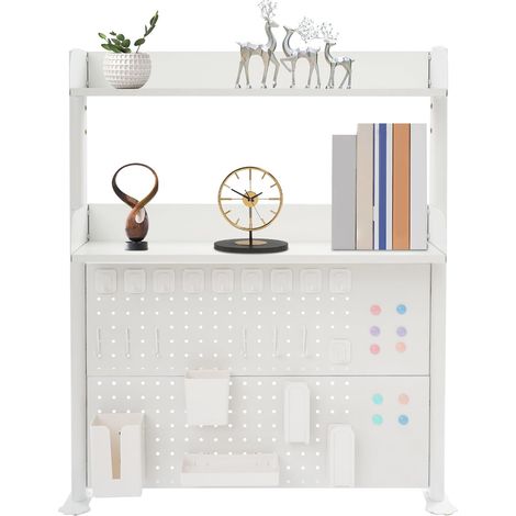 Étagère de bureau clipsable avec tableau perforé, bibliothèque 3 niveaux accessoires de bureau organisateur pour bureau, gaming, maison, modulaire suspendable (blanc, 80 x 12,5 x 95 cm) (1/5)