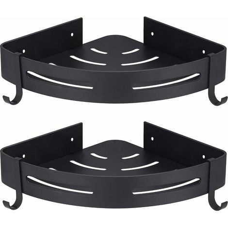 2 paniers triangulaires noirs de 4,5 cm de haut, plateaux de rangement en aluminium sans perforation, adaptés à un usage domestique