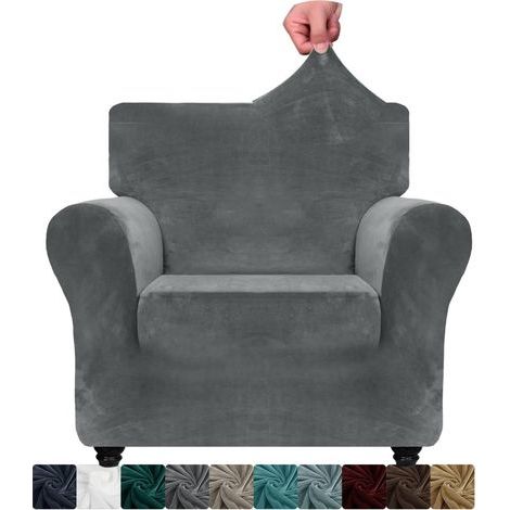 CHELZEN Samt-Armlehnen-Stuhlbezug, 1-Sitzer, dicker, dehnbarer Sofa-Stuhlbezug für Hunde und Haustiere (1-Sitzer, Grau) (1/5)