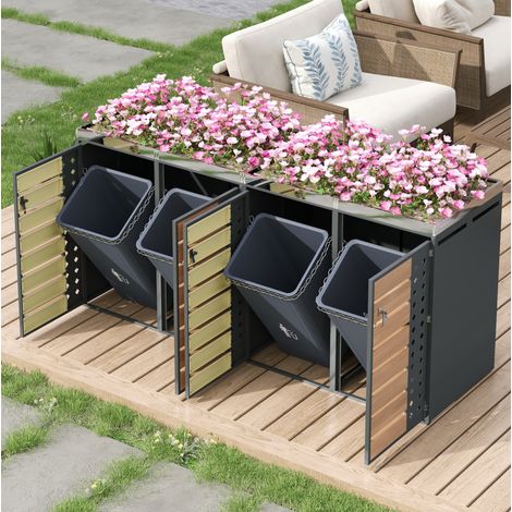 Mülltonnenbox mit Pflanzkasten 4 Fächer Stahl abschließbar OKMYHOME (1/5)