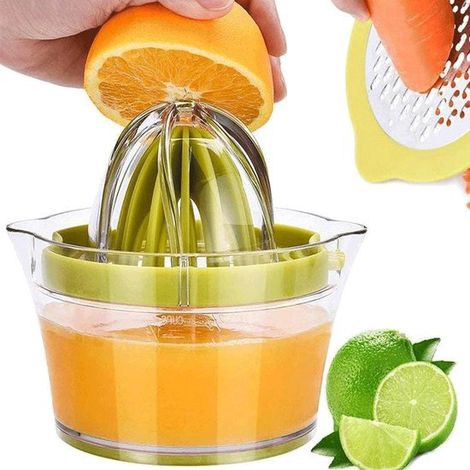 Exprimidor manual de cítricos, limón y naranja con vaso medidor y rejilla incorporados, 355 ml (12 oz), color verde (1/5)