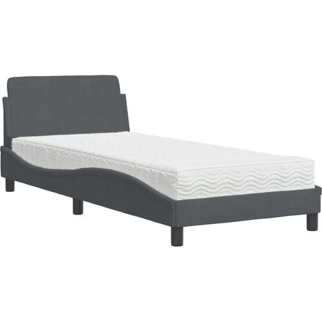 Bed with Mattress "Dover" Dark Grey Single Velvet vidaXL (1/5)