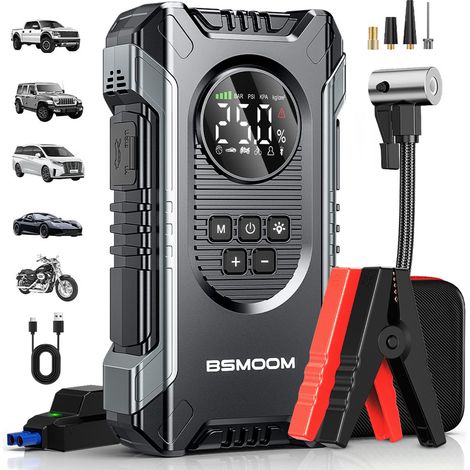 Boosteur batterie 8000A & gonfleur 150PSI sans fil, batterie externe, lampe LED 3 modes, écran numérique – pour essence/diesel 10L