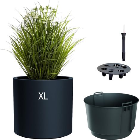 Pot de fleurs rond moderne avec insert et syst¨¨me d'irrigation, r¨sistant au gel et aux UV, en plastique, pour l'int¨rieur et l'ext¨rieur, anthracite, XL (1/5)