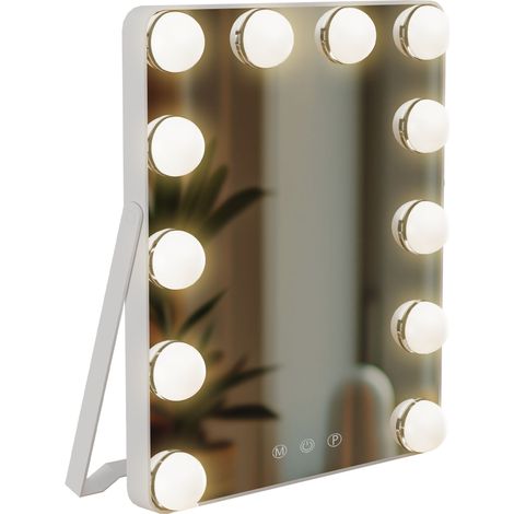 Specchio per il trucco a LED 25 x 30 cm in metallo e vetro con illuminazione regolabile e USB-C 100008952