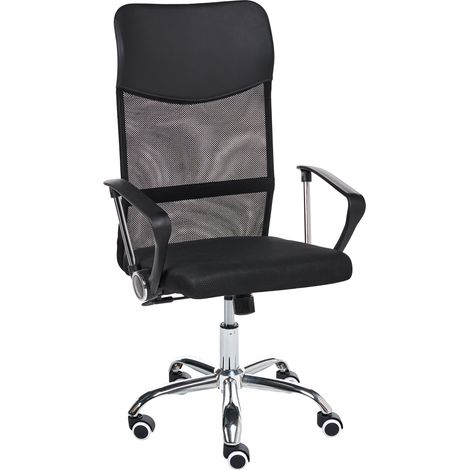 Silla de oficina reclinable de poliéster negro plateado giratoria ajustable Design (1/5)