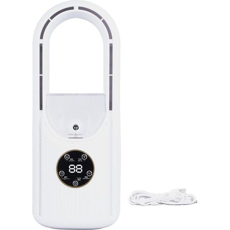 GARRYFIZH Ventilator ohne Rotorblätter, 6 Geschwindigkeitsstufen, 100 ml Wassertank, leise, USB-Anschluss, Tisch-Sprühkühlung mit Timerfunktion, Weiß (1/5)